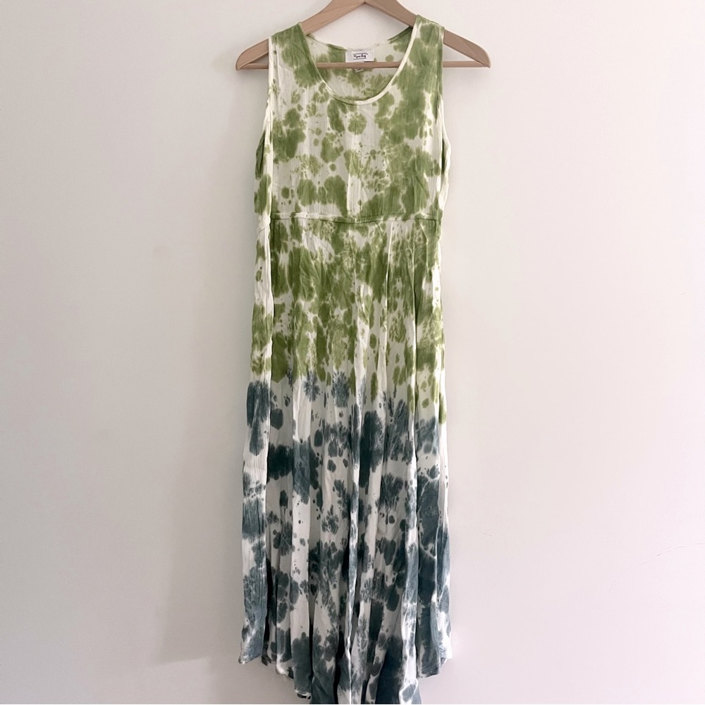 Myra Bag Maxi Dress Women’s Small Tie Dye in Blue Green w Pull Waist High Side
